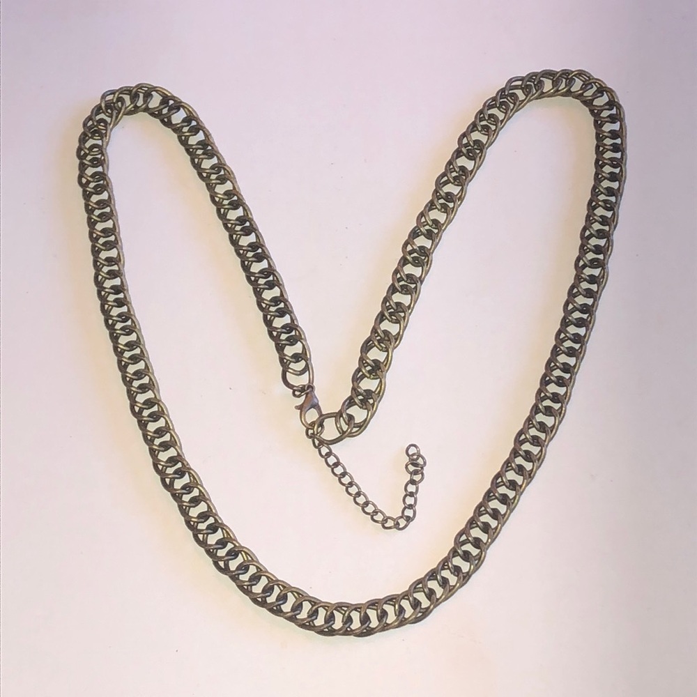 Brass Tone Aged Metal Curb Chain Necklace